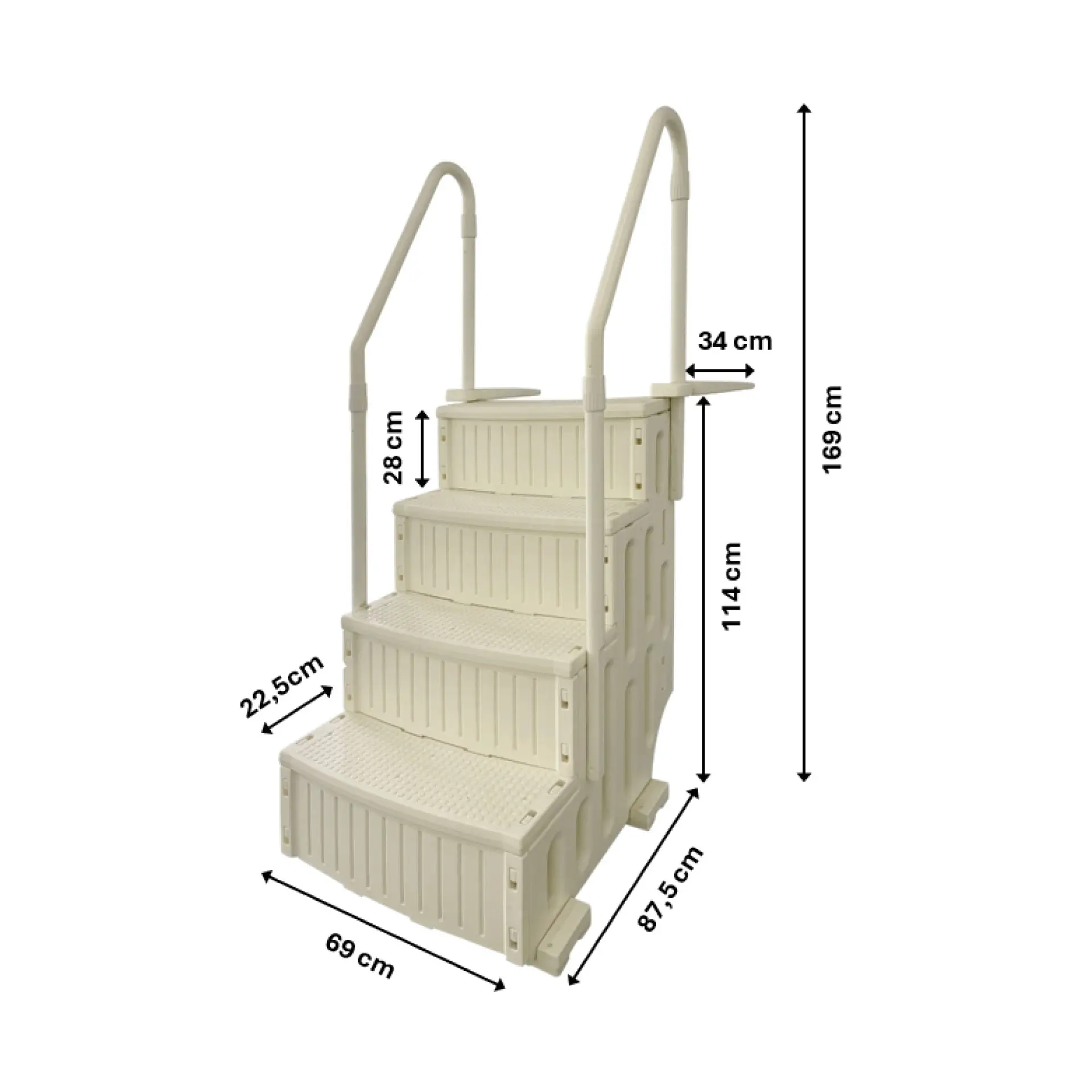 OKU Pooltreppe 4-stufig aus Kunststoff, für Höhe von bis zu 120 cm